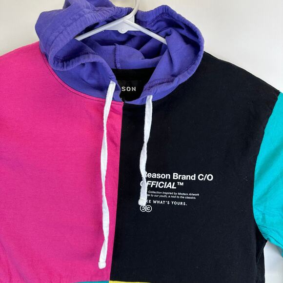 Reason Long Sleeve Neon Colorblock Hooded T Shirt Mens Size Medium Retro - Picture 4 of 13